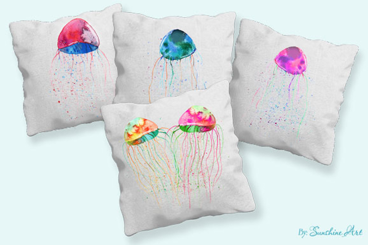 Set of Watercolor Jellyfish, a Decorative Illustration by Sunshine Art Shop (Photo 7 of 7)