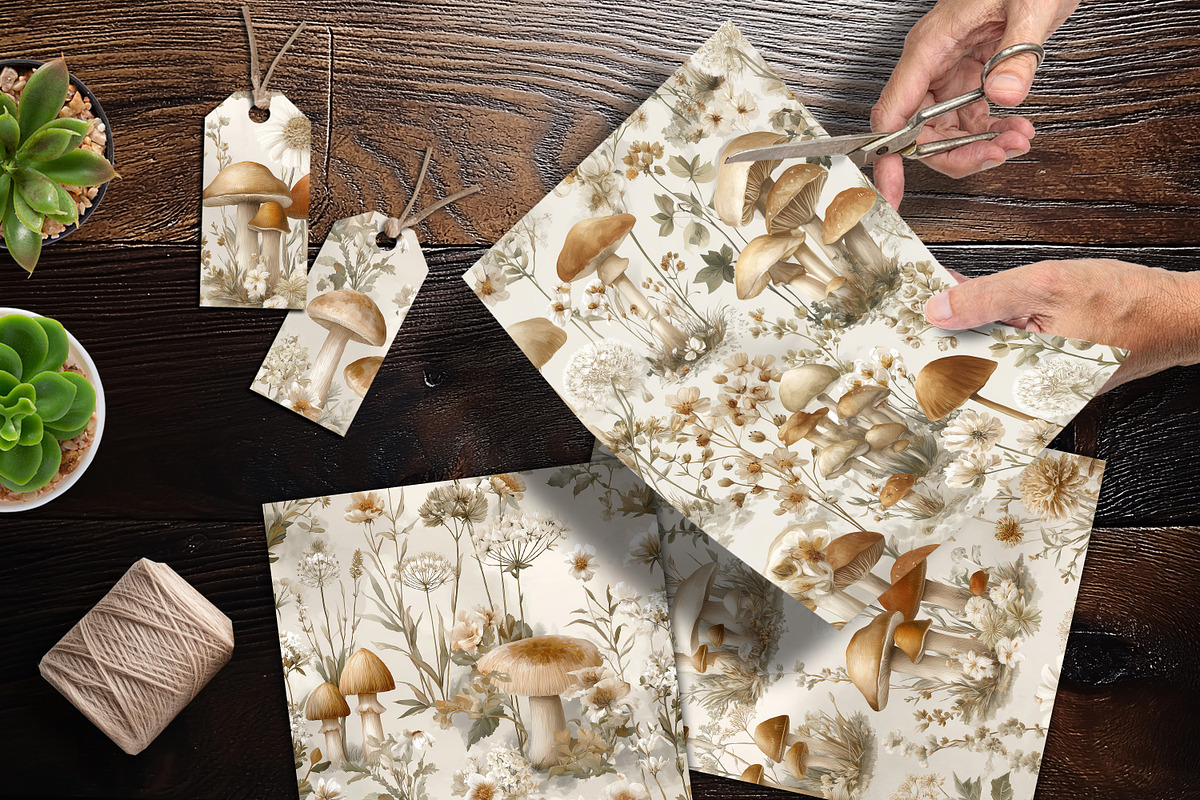 Neutral Mushroom Botanical Scrapbook, a Background Graphic by V Design Creator (Photo 4 of 11)