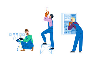 Electricians performing electrical, an Illustration by pikepicture