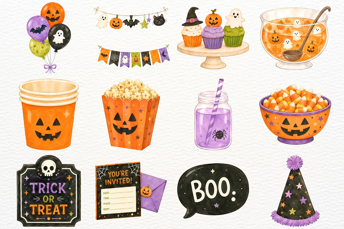 Halloween Party Nursery Kids Clipart, a Seasonal Illustration by SugarCloudStudioArt (Photo 3 of 5)