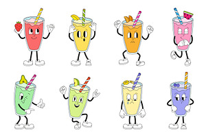 Retro milkshake characters. Groovy, a Food Illustration by Valerie Bodnar