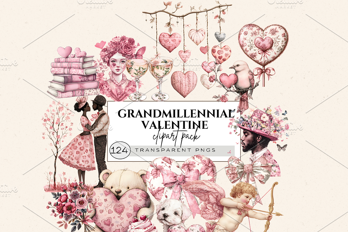 GRANDMILLENNIAL VALENTINE CLIPART, a Seasonal Illustration by Daring Digies (Photo 1 of 9)