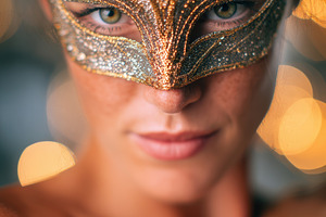 Elegant woman in sparkling masquerade mask, a Person Photo by AlyaAnd