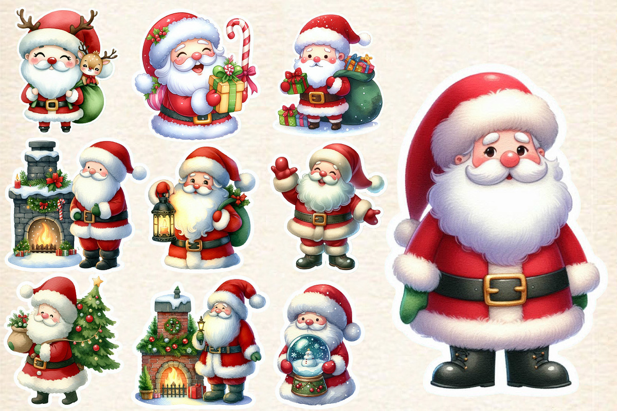 Christmas Santa Claus Sticker Clipar, an Illustration by Designworld (Photo 2 of 5)