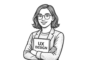 Smiling female UX designer engraving, a Person Illustration by AlexArt