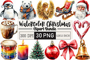 Watercolor Christmas Clipart Bundle, an Illustration by Black Bird Studio (Thumbnail 1 of 6)