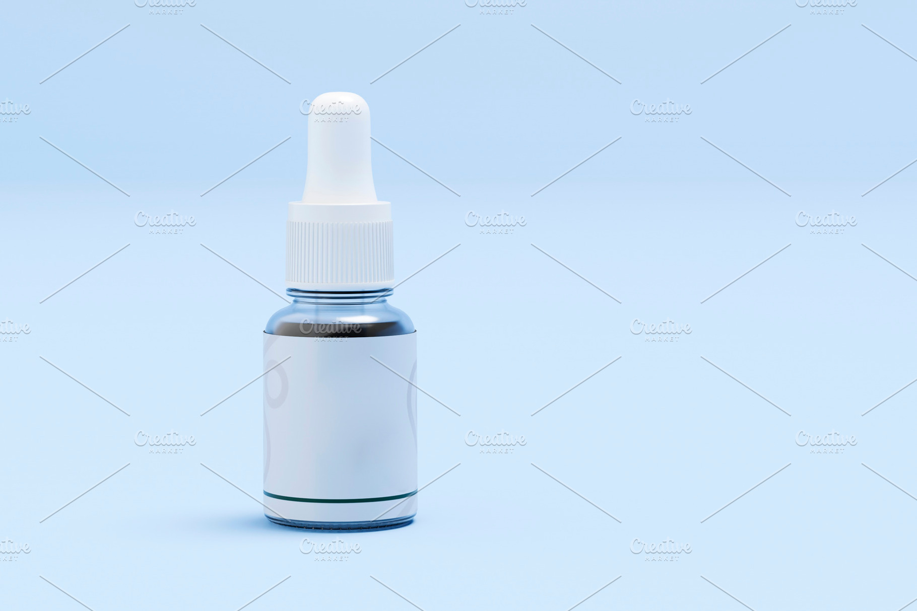 Glass dropper bottle with pipette on blue background, a Health & Medical Photo by RF Images