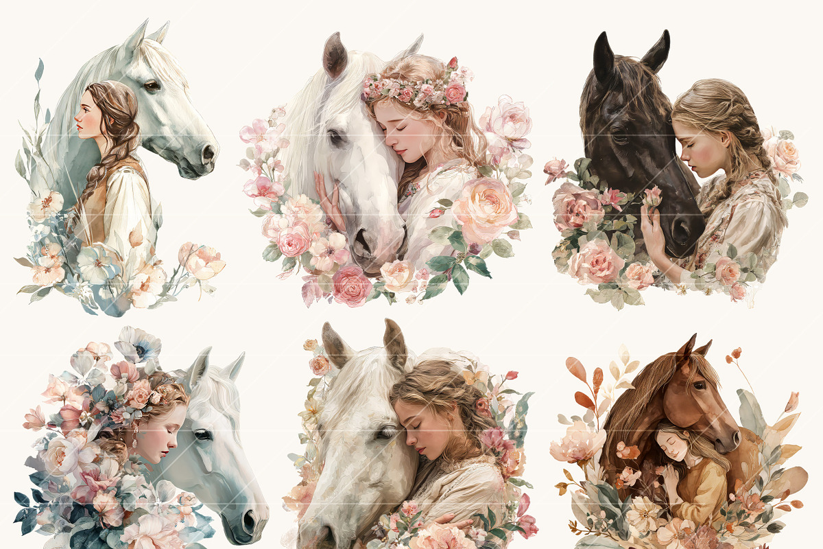 Watercolor Floral Horse & Girl Clip, a Person Illustration by Design Scotch (Photo 3 of 8)