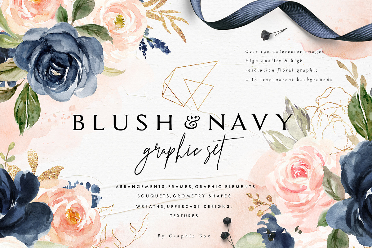 Blush & Navy-Watercolor Graphic Set, a Decorative Illustration by Graphic Box (Photo 10 of 10)