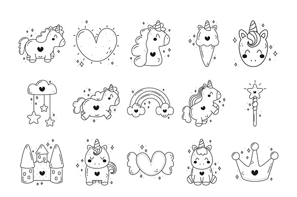 Unicorn Doodle Illustration Set preview 4