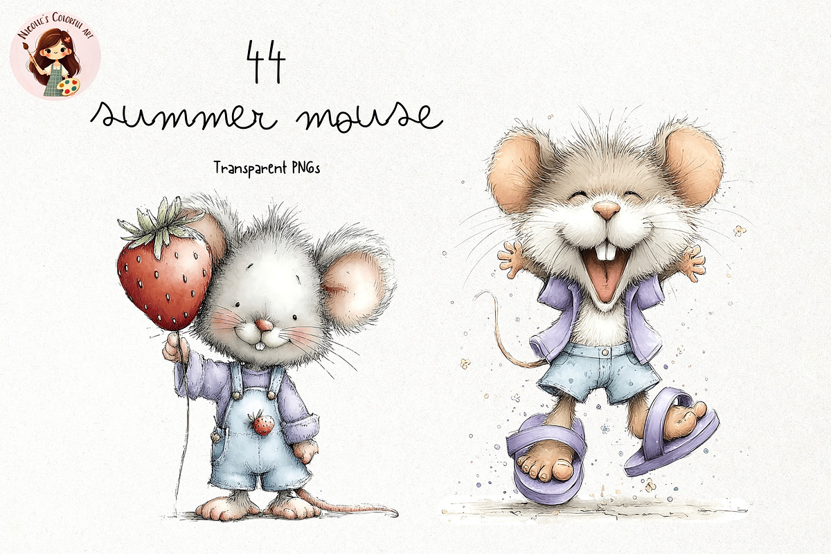 Summer Mouse PNG Clipart Bundle, a Seasonal Illustration by Nicolle's Colorful Art (Photo 1 of 4)