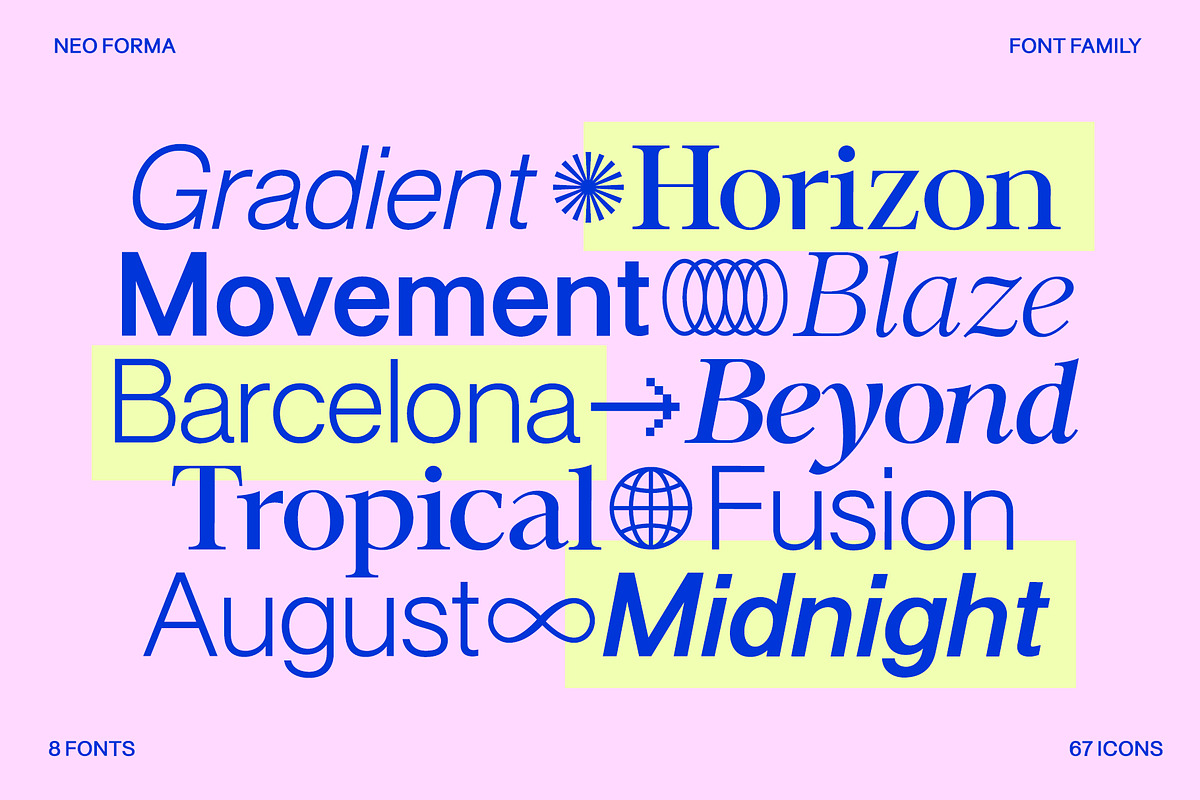 Neo Forma (NEW v2.0) 8 Fonts + Icons, a Sans Serif Font by Sam Parrett (Photo 10 of 14)