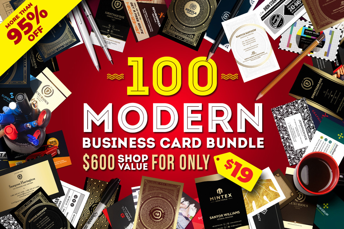 100 Modern Business Card Bundle, a Business Card Template by GraphicsEgg (Photo 1 of 102)
