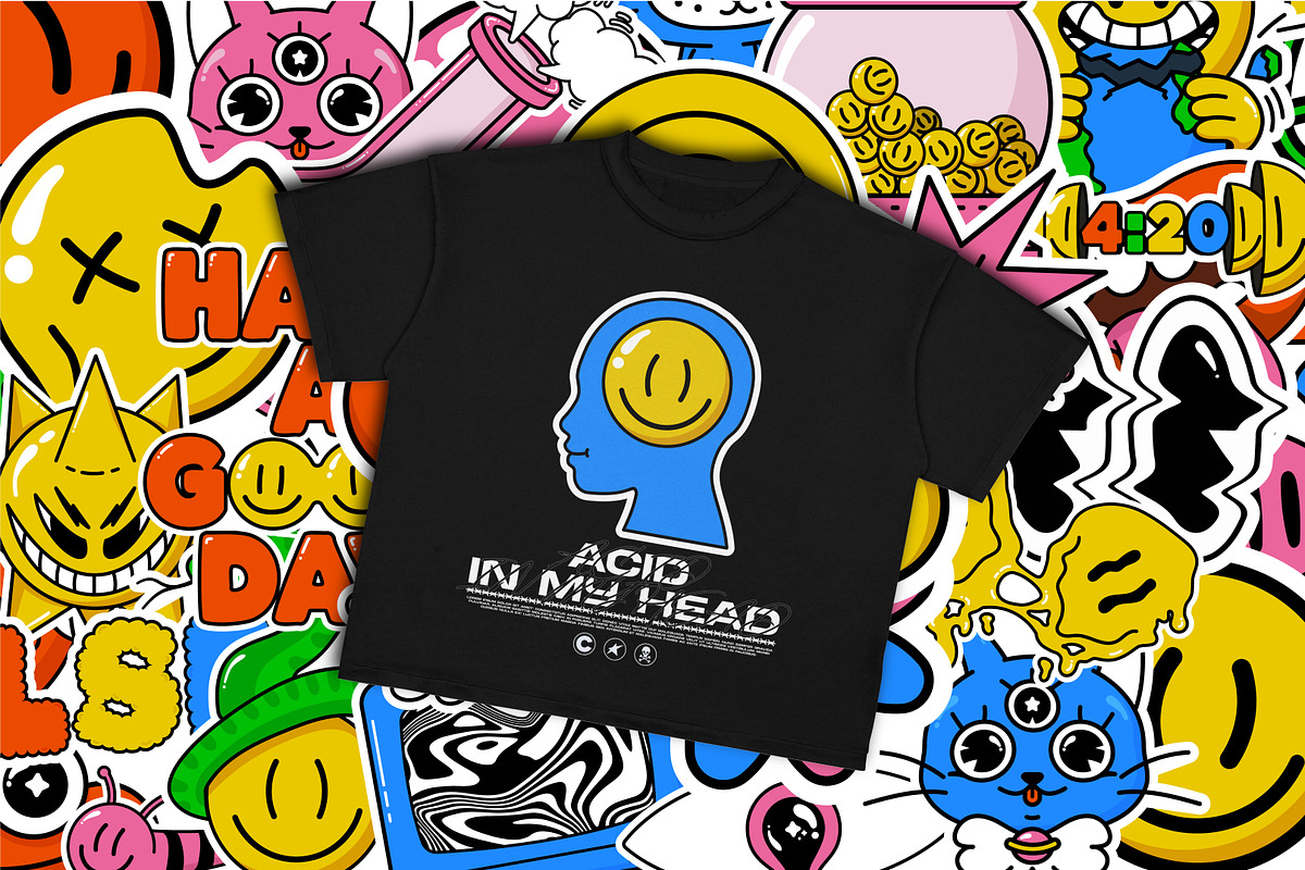 Trippy Acid Cartoon Sticker Pack, an Object Graphic by BonkiStudio (Photo 3 of 4)
