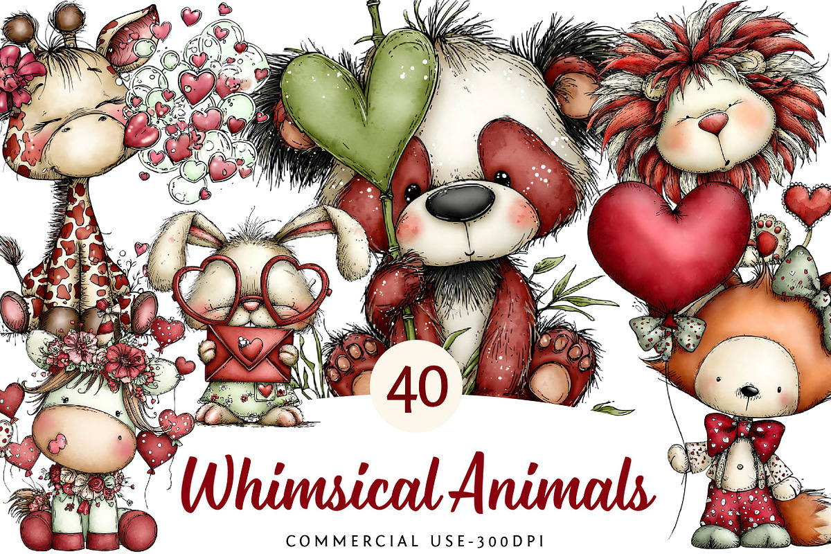 Whimsical Animals Valentine Day Clip, an Illustration by DreamPrint404 (Photo 1 of 7)