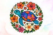 Summer Sea Turtle Floral Boho Flower, an Illustration by Sublimation Artist (Thumbnail 1 of 9)