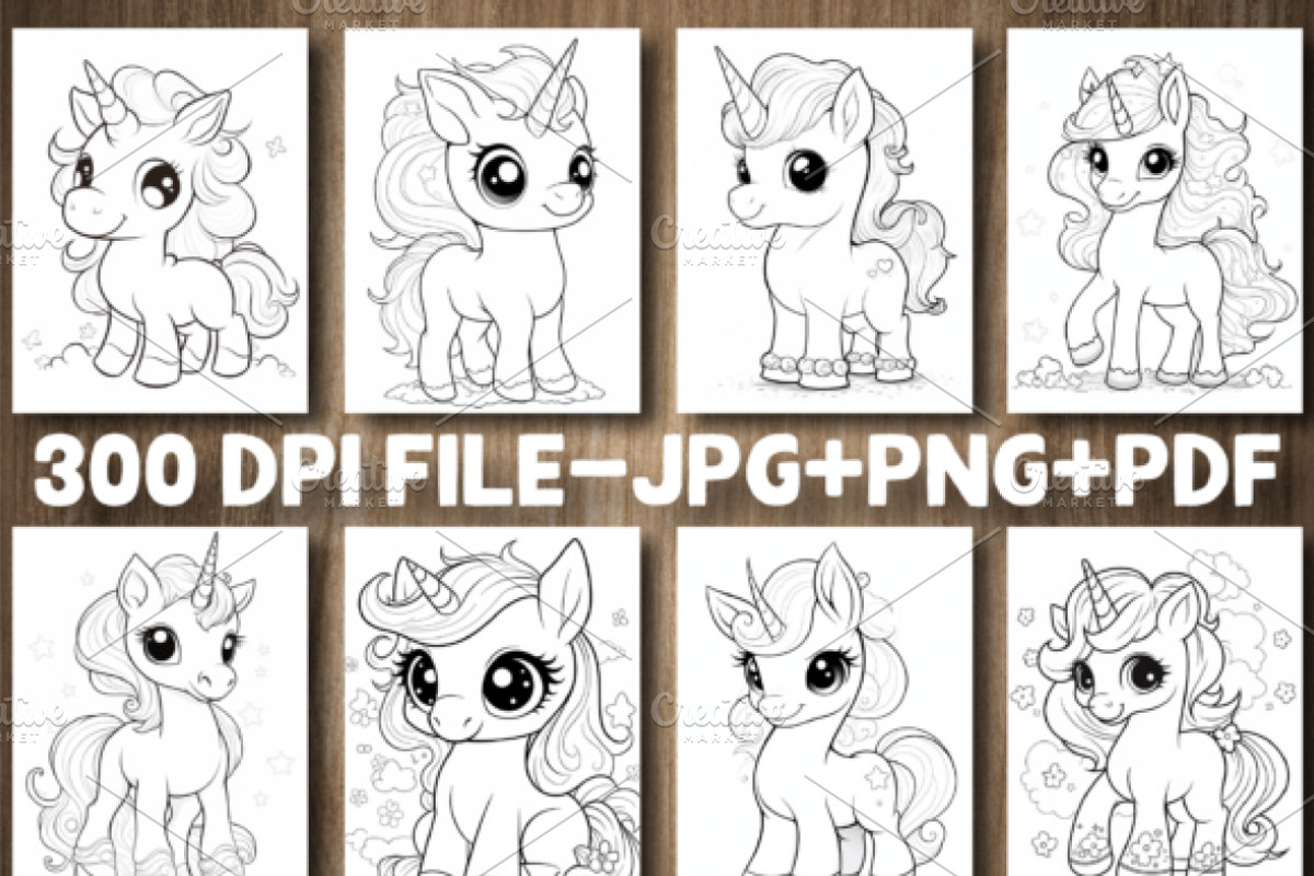 100 Cute Unicorn Coloring Pages, an Animal Illustration by Design Station (Photo 3 of 4)