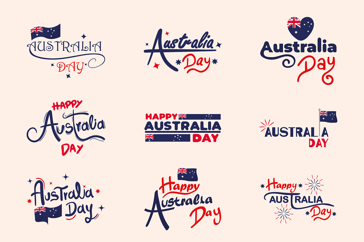 Australia Day Typography Badge Set