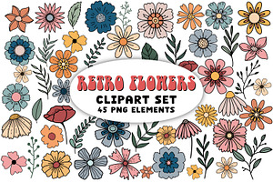 Retro Flower Garden Png Clipart Set