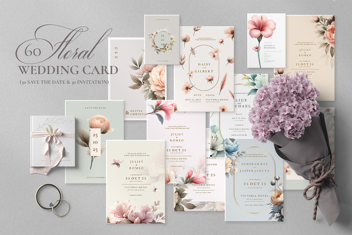 60 Floral Wedding Card, an Invitation Template by EvitePapery (Photo 1 of 15)