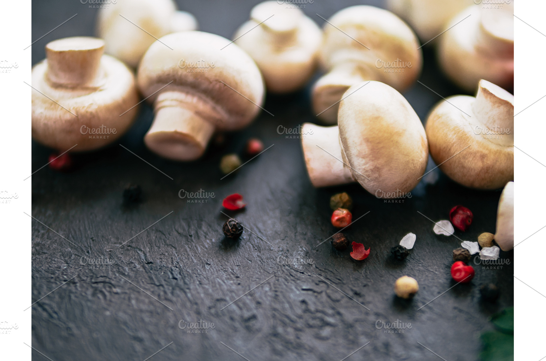 Mini champignons on black background, a Food & Drink Photo by Fascinadora