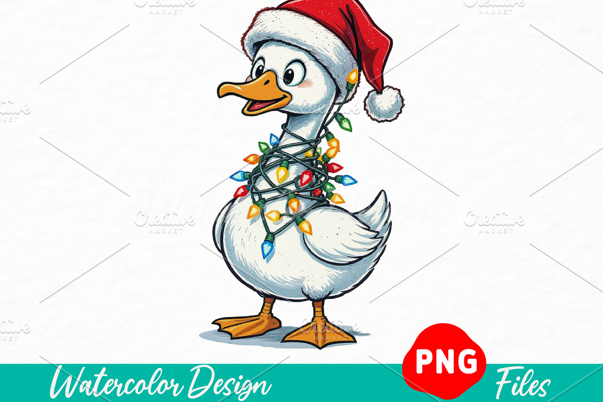 Funny Goose Christmas Png, an Illustration by Watercolor design (Photo 1 of 3)