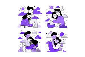 Family of two giving a hug cartoon, a Person Illustration by Onyx