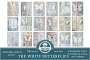 White Butterflies Junk Journal Paper, a Background Graphic by NiiiNArt (Thumbnail 4 of 8)