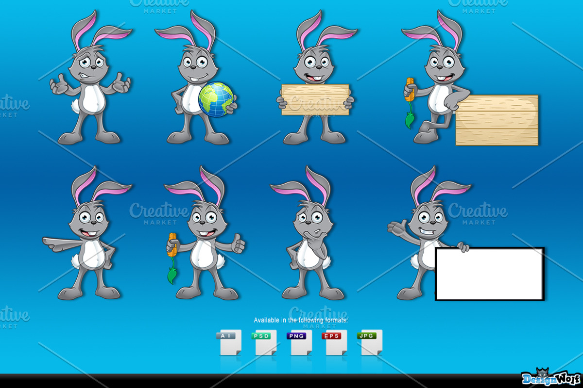 Grey Rabbit Character - Set 1, an Animal Illustration by DesignWolf