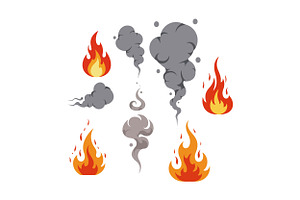 Flames and smoke in various shapes a, an Illustration by designvectx