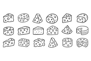 Hand drawn cheese doodle icons, a Food Illustration by Lemberg Vector