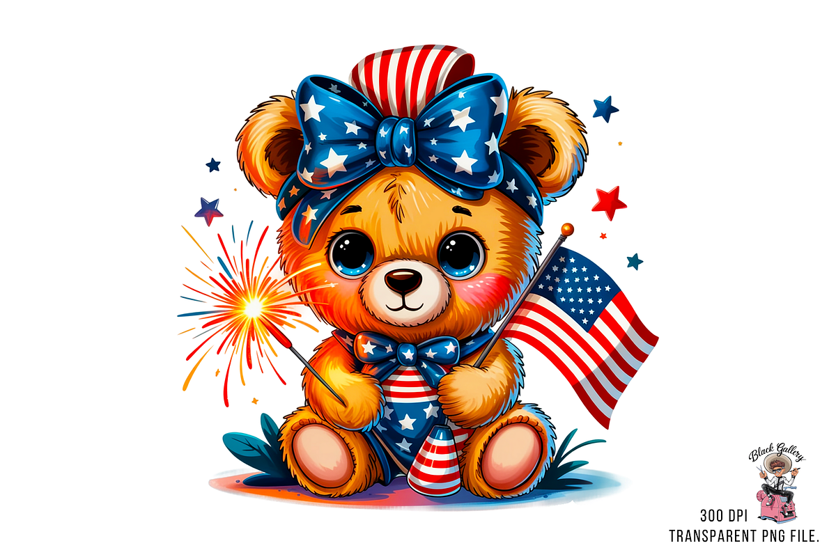 4th of July Cute Bear PNG Bundle, an Illustration by Clipart Bloom (Photo 7 of 11)