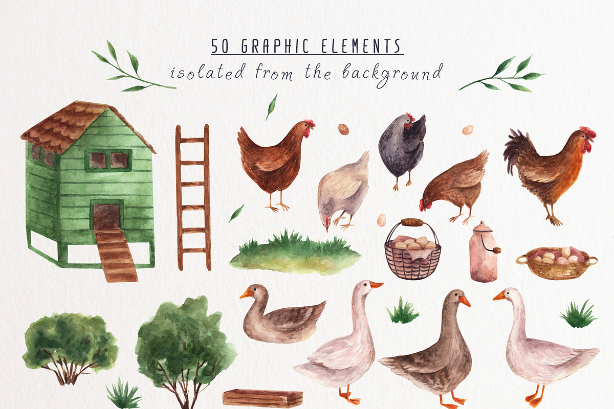 Village watercolor clipart, a Decorative Illustration by a_ptichkina (Photo 2 of 7)