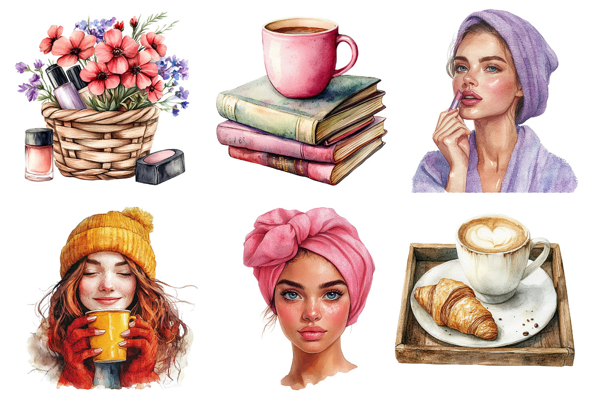 Girl Self Care Watercolor Clipart, an Illustration by Daily.Designs (Photo 4 of 4)
