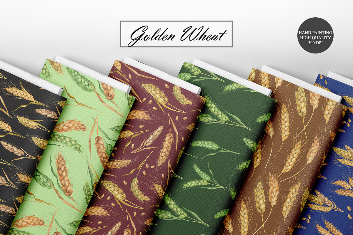 Watercolor Wheat Seamless Patterns, an Illustration by OlDm_Shop (Photo 3 of 10)
