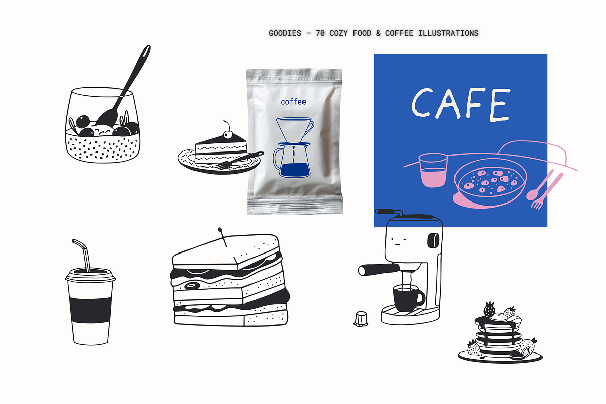 GOODIES: 70 Food & Coffee Pack, a Food Illustration by Veyla (Photo 5 of 12)