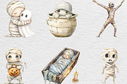 Watercolor Halloween Mummy Clipart, an Illustration by Black Bird Studio (Thumbnail 3 of 6)