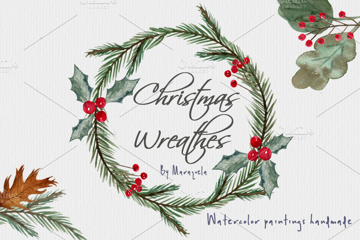Watercolor Christmas Wreathes, a Decorative Illustration by MaraquelaStudio (Photo 1 of 4)