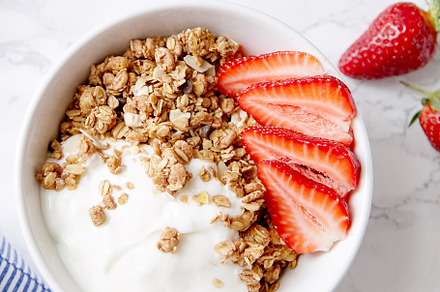 Granola with yoghurt and strawberries stock photo containing food and granola, a Food & Drink Photo by Asya Nurullina