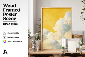 Wood Framed Poster DIN A PSD Mockup