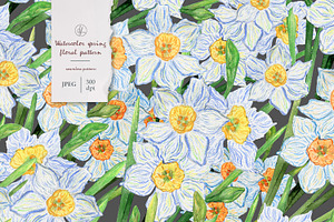 Watercolor Floral Pattern Daffodils