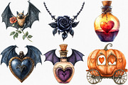 Romantic Halloween Clipart, an Illustration by Canvas Craft (Thumbnail 3 of 7)