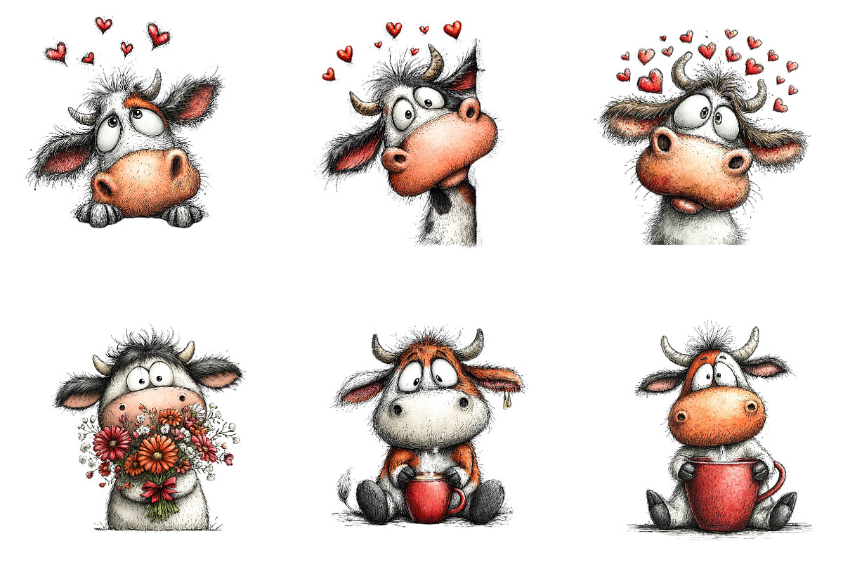 funny peeking valentine cow clipart, an Illustration by CreationArt (Photo 2 of 7)