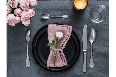 Beautiful table setting on gray, a Holiday Photo by Fascinadora