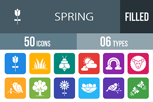 50 Spring Filled Round Corner Icons