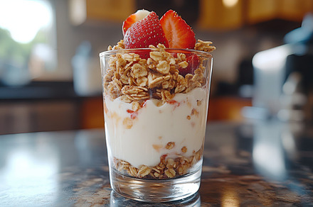 Layered parfait: Granola, yogurt, an, a Background Photo by Pixeness