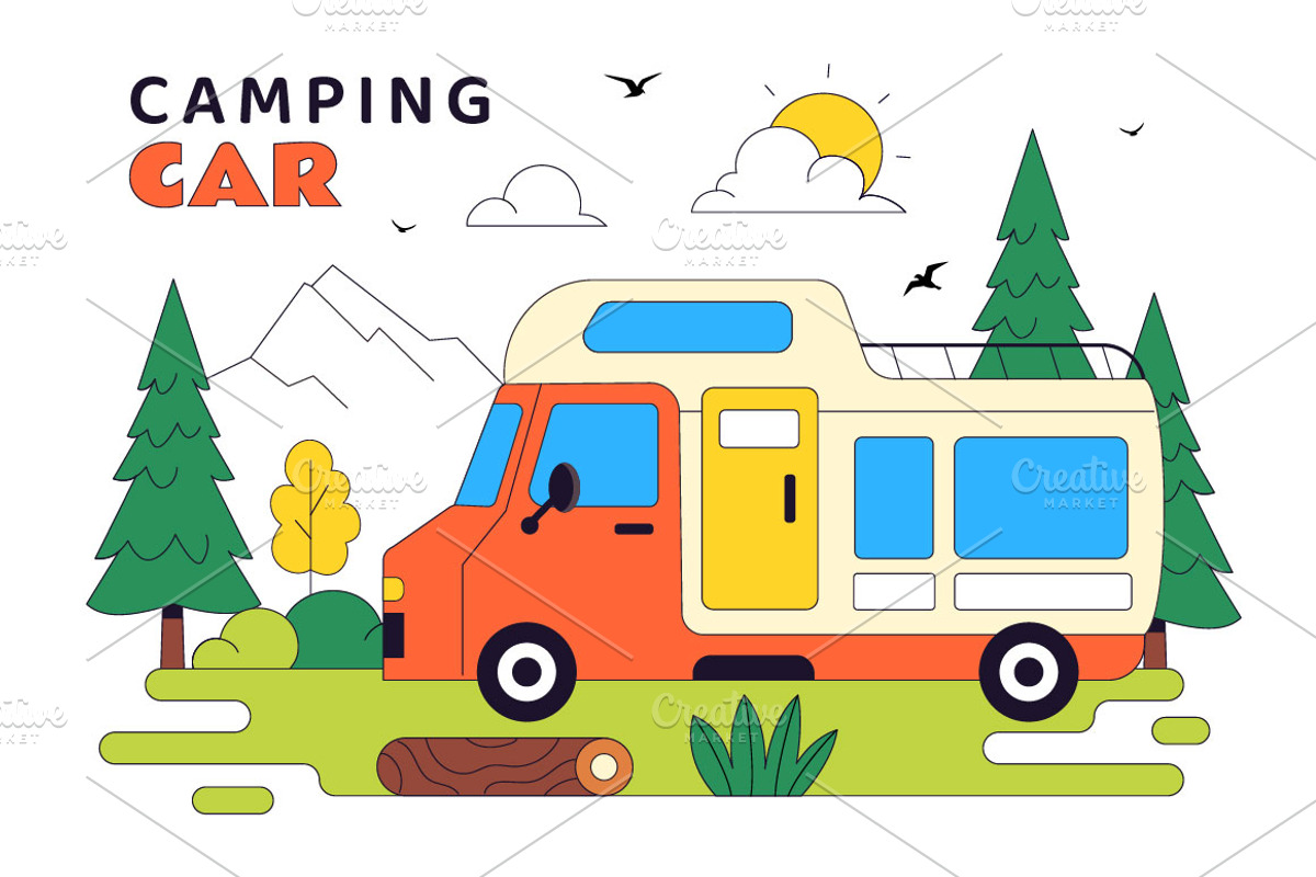 10 Camping Car Vector Illustration, a Transportation Illustration by denayunebgt (Photo 4 of 4)