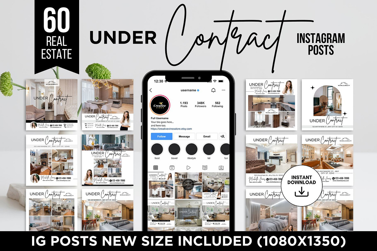 Under Contract Instagram Posts Canva, a Social Media Template by CreativeVinesStore (Photo 1 of 6)