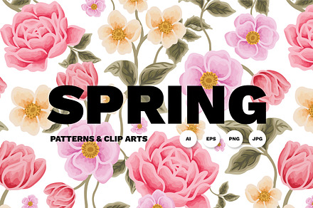SPRING - Floral Patterns & Clip Arts