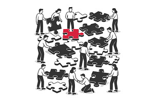 Team Collaboration Around Puzzle, a Person Illustration by AlexArt